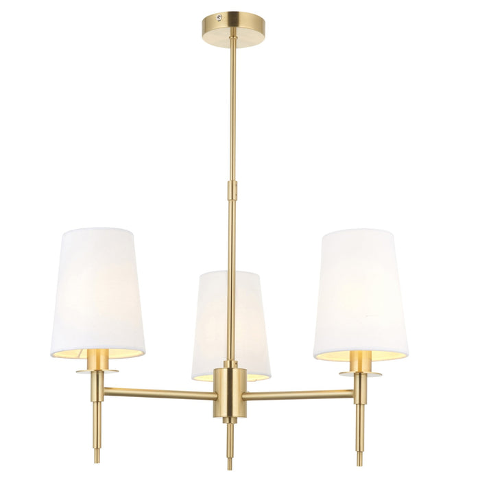 Nelson Lighting NL949456 3 Light Pendant Satin Brass Plate & Vintage White Fabric