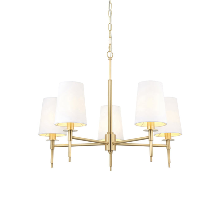 Nelson Lighting NL949458 5 Light Pendant Satin Brass Plate & Vintage White Fabric