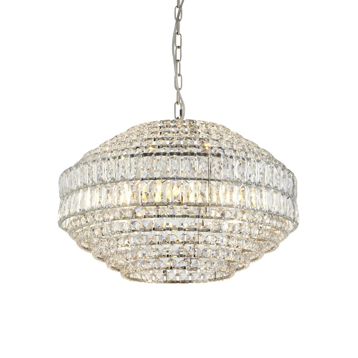 Nelson Lighting NL949155 Pendant 5 Light Bright Nickel Plate And Clear Crystal Glass