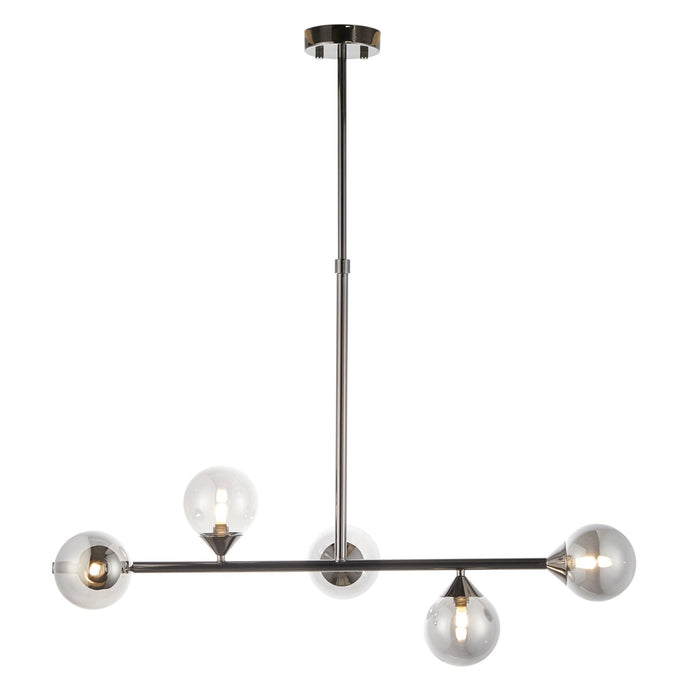 Nelson Lighting NL141348 Pendant 5 Light Black Chrome Plate And Smoked Mirror Glass