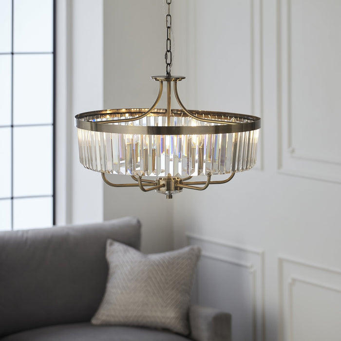 Nelson Lighting NL142505 Pendant 6 Light Antique Brass Plate And Clear Cut Glass