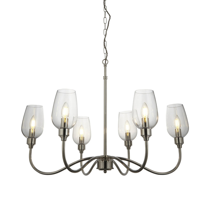 Nelson Lighting NL143315 Pendant 6 Light Bright Nickel Plate And Clear Glass