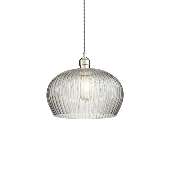 Nelson Lighting NL143674 Pendant 1 Light Bright Nickel Plate And Clear Ribbed Glass