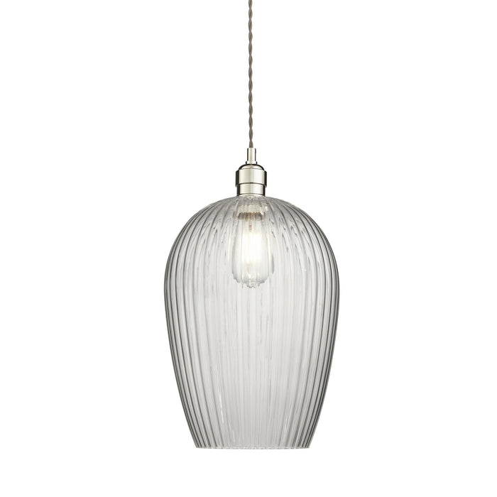 Nelson Lighting NL143675 Pendant 1 Light Bright Nickel Plate And Clear Ribbed Glass