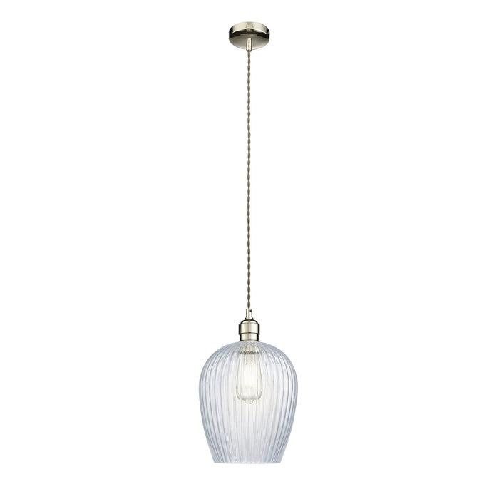 Nelson Lighting NL143676 Pendant 1 Light Bright Nickel Plate And Clear Ribbed Glass