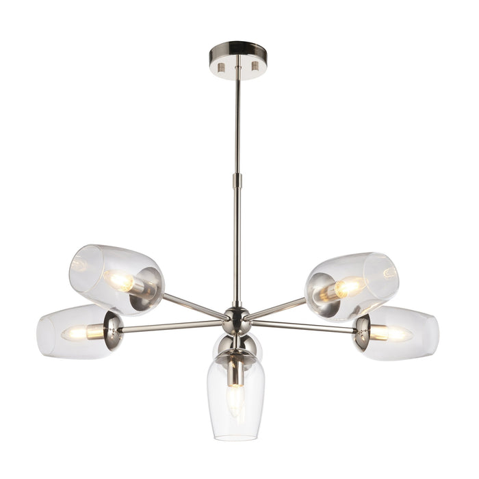 Nelson Lighting NL144095 Pendant 6 Light Bright Nickel Plate And Clear Glass