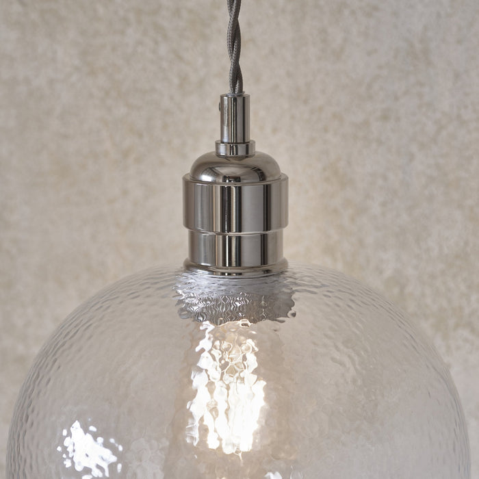 Nelson Lighting NL144233 Pendant 1 Light Bright Nickel Plate And Clear Hammered Glass