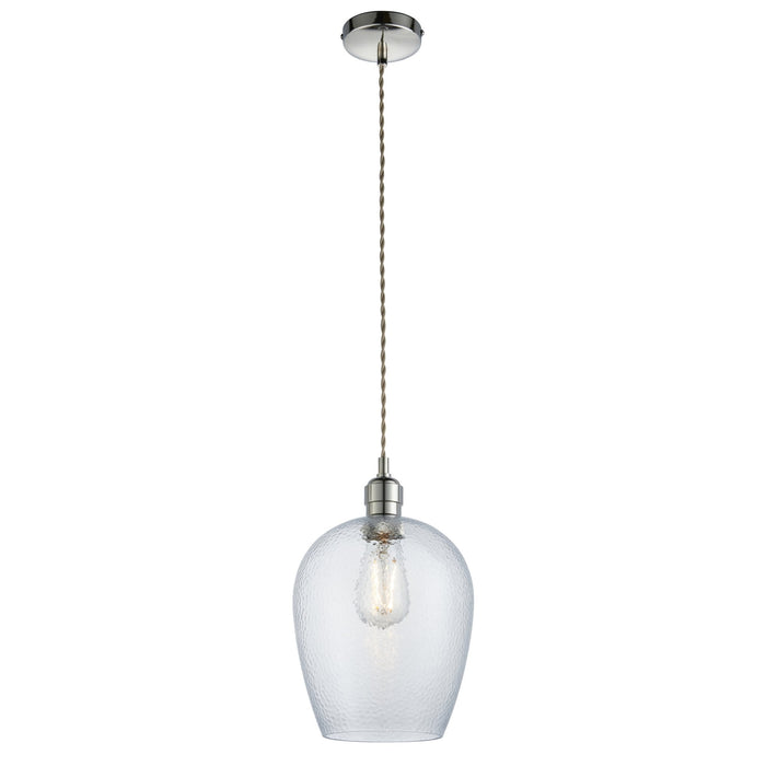 Nelson Lighting NL144233 Pendant 1 Light Bright Nickel Plate And Clear Hammered Glass