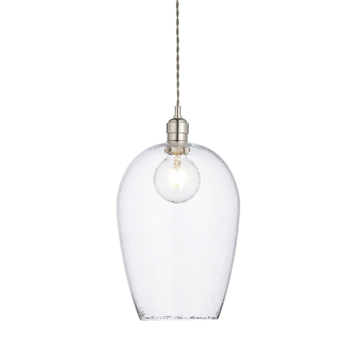 Nelson Lighting NL144237 Pendant 1 Light Bright Nickel Plate And Clear Hammered Glass