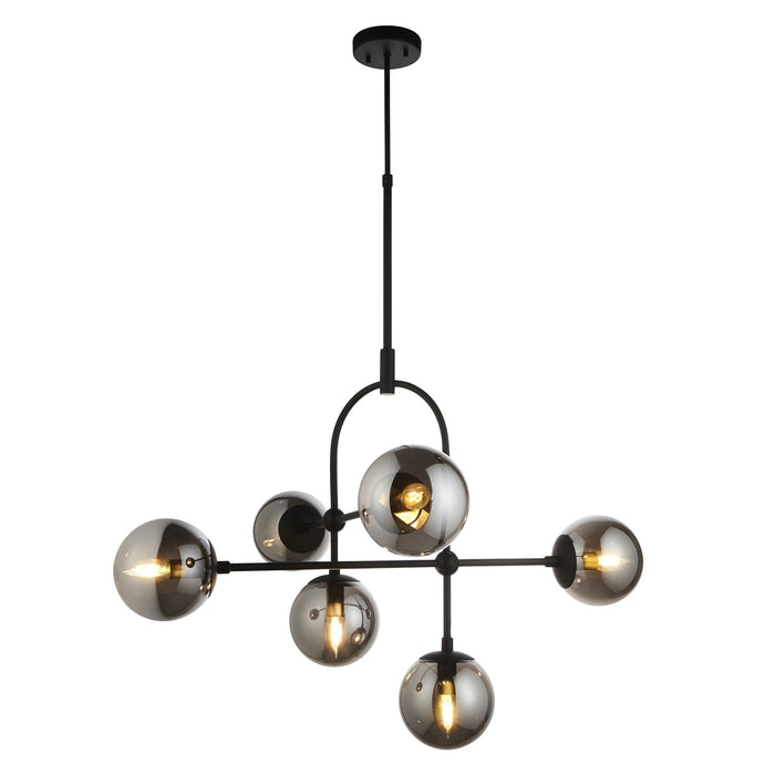 Nelson Lighting NL146661 Semi Flush Ceiling 6 Light Matt Black And Smoked Mirror Glass