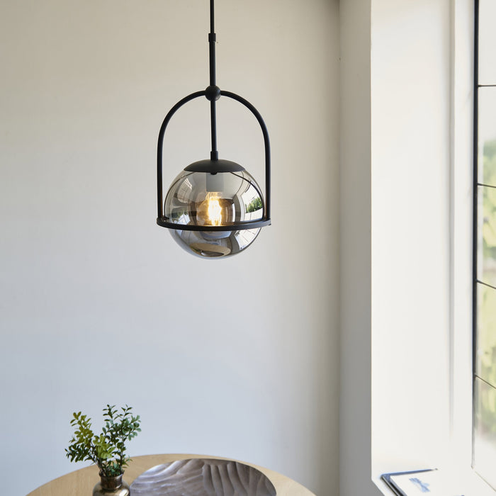 Nelson Lighting NL146663 Pendant 1 Light Matt Black And Smoked Mirror Glass