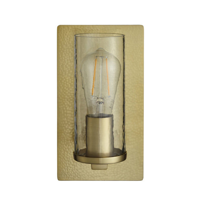 Nelson Lighting NL146717 Wall 1 Light Hammered Brass Plate And Textured Clear Glass