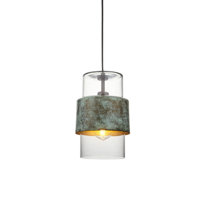 Nelson Lighting NL146722 Pendant 1 Light Verdigris Bronze Plate And Clear Glass