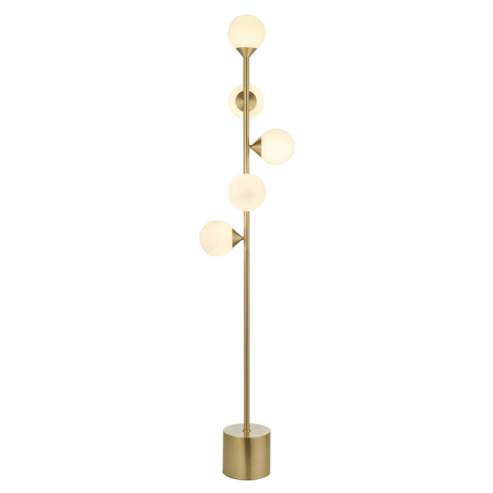 Nelson Lighting NL146756 Floor Lamp 5 Light Satin Brass Plate And Gloss White Glass