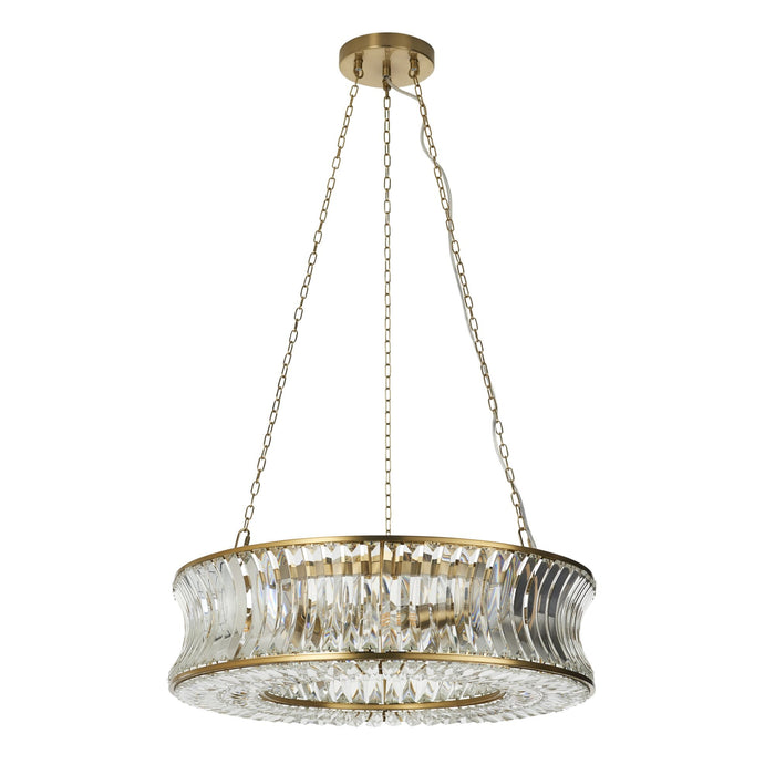 Nelson Lighting NL146811 Pendant 6 Light Warm Brass Plate With Crystal And Clear Glass