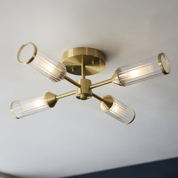 Nelson Lighting NL146946 Semi Flush Ceiling 4 Light Satin Brass Plate With Clear And Frosted Glass