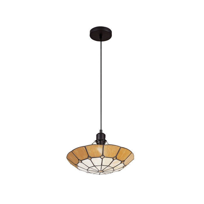 Nelson Lighting NLK00069 Archie 1 Light Pendant With 35cm Tiffany Shade CRome/Beige/Clear Crystal Centre/Aged Antique Brass Trim/Black