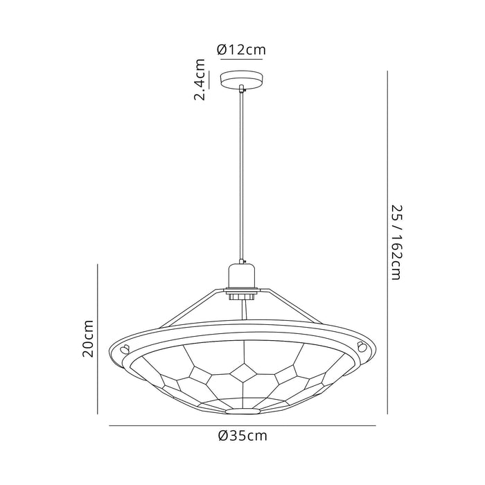 Nelson Lighting NLK00099 Archie 1 Light Pendant With 35cm Tiffany Shade CRome/Grey/Crystal Centre/Satin Nickel Brass Trim/Satin Nickel