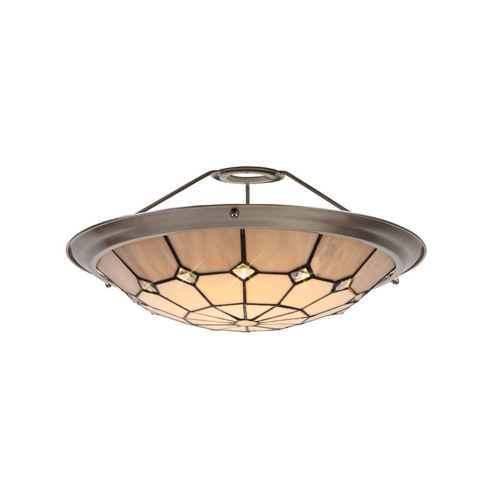 Nelson Lighting NLK00099 Archie 1 Light Pendant With 35cm Tiffany Shade CRome/Grey/Crystal Centre/Satin Nickel Brass Trim/Satin Nickel