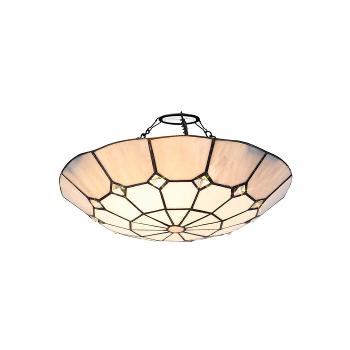 Nelson Lighting NLK00099 Archie 1 Light Pendant With 35cm Tiffany Shade CRome/Grey/Crystal Centre/Satin Nickel Brass Trim/Satin Nickel