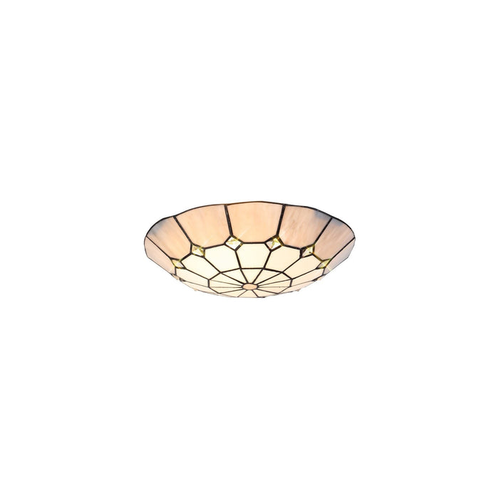 Nelson Lighting NL72399 Archie Tiffany Non-electric Up Lighter Shade Cream/Grey/Crystal Centre/Satin Nickel Brass Trim