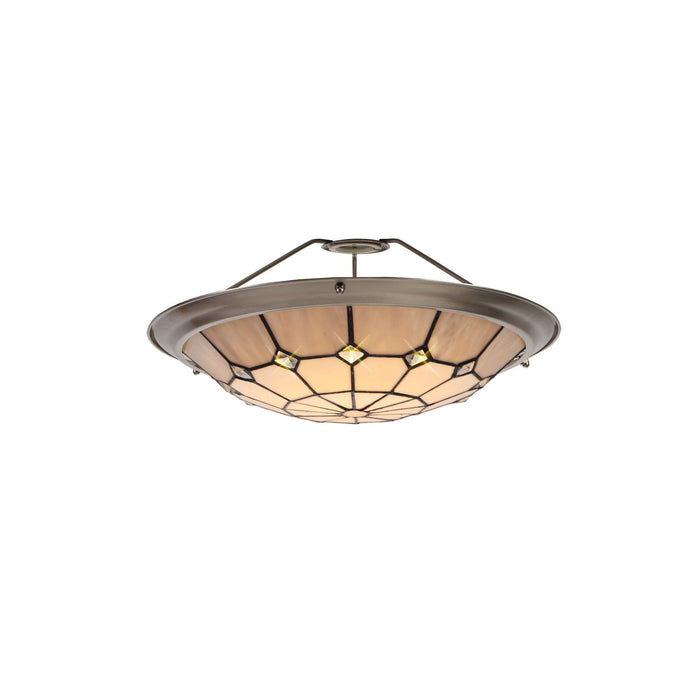 Nelson Lighting NL72399 Archie Tiffany Non-electric Up Lighter Shade Cream/Grey/Crystal Centre/Satin Nickel Brass Trim