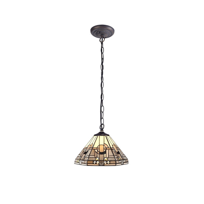 Nelson Lighting NLK00149 Azure 1 Light Down Lighter Pendant With 30cm Tiffany Shade White/Grey/Black/Clear Crystal/Aged Antique Brass