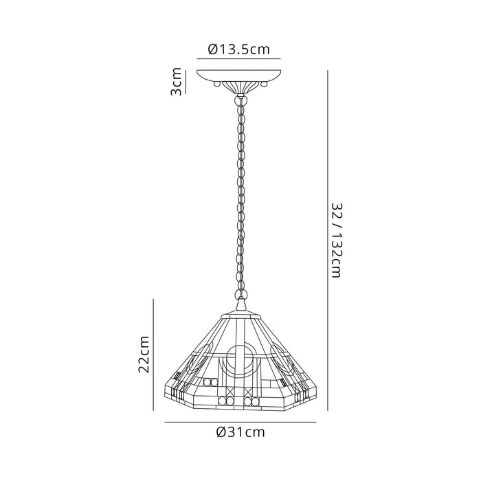 Nelson Lighting NLK00149 Azure 1 Light Down Lighter Pendant With 30cm Tiffany Shade White/Grey/Black/Clear Crystal/Aged Antique Brass