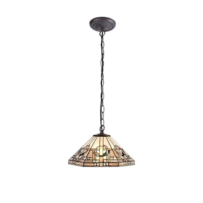 Nelson Lighting NLK00249 Azure 1 Light Down Lighter Pendant With 40cm Tiffany Shade White/Grey/Black/Clear Crystal/Aged Antique Brass