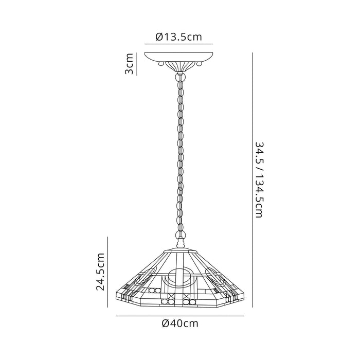 Nelson Lighting NLK00249 Azure 1 Light Down Lighter Pendant With 40cm Tiffany Shade White/Grey/Black/Clear Crystal/Aged Antique Brass