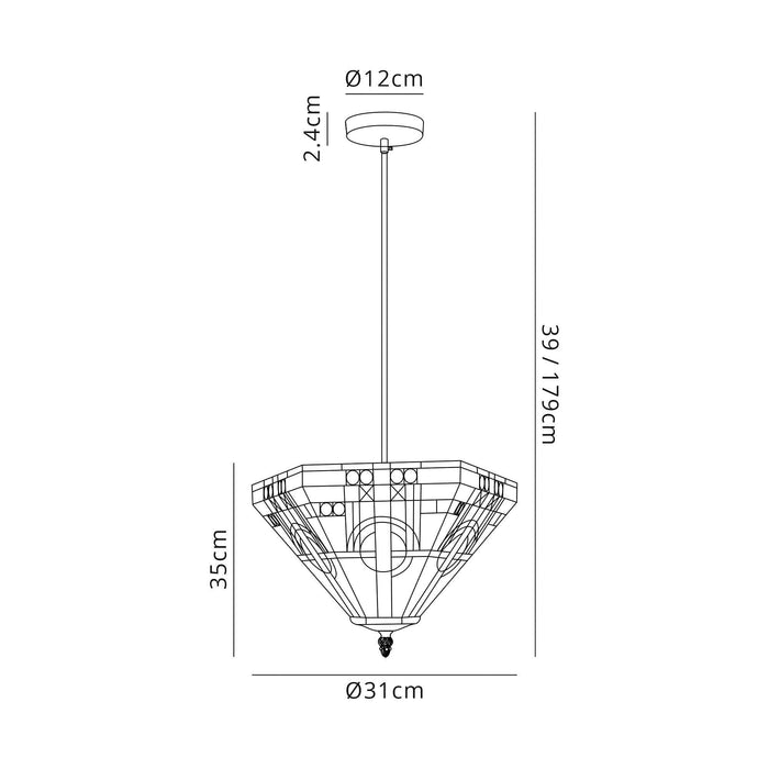 Nelson Lighting NLK00109 Azure 1 Light Up Lighter Pendant With 30cm Tiffany Shade White/Grey/Black/Clear Crystal