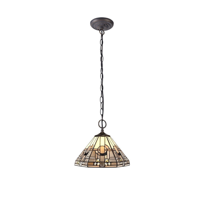 Nelson Lighting NLK00159 Azure 2 Light Down Lighter Pendant With 30cm Tiffany Shade White/Grey/Black/Clear Crystal/Aged Antique Brass