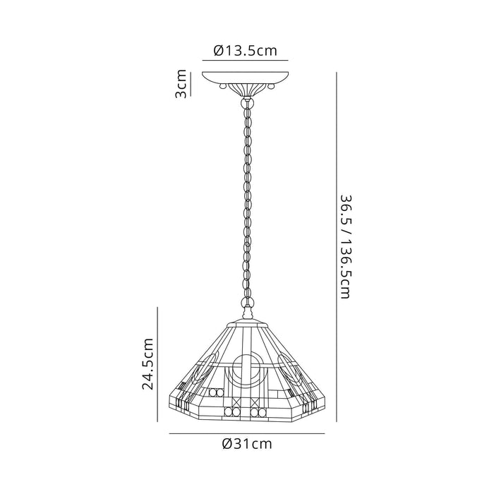 Nelson Lighting NLK00159 Azure 2 Light Down Lighter Pendant With 30cm Tiffany Shade White/Grey/Black/Clear Crystal/Aged Antique Brass