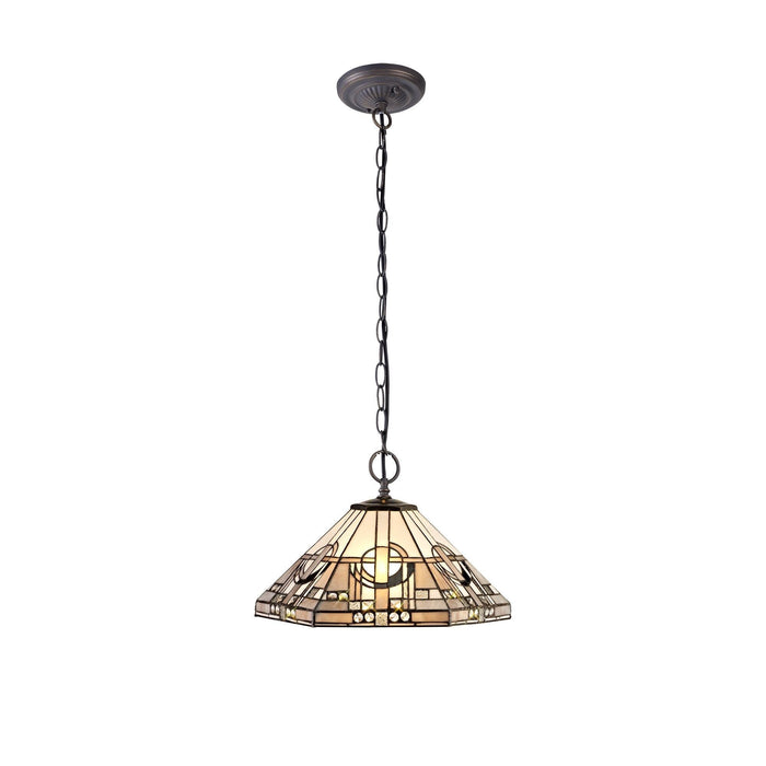 Nelson Lighting NLK00259 Azure 2 Light Down Lighter Pendant With 40cm Tiffany Shade White/Grey/Black/Clear Crystal/Aged Antique Brass