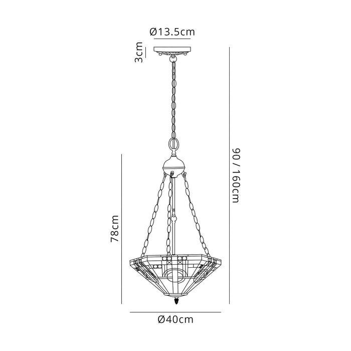 Nelson Lighting NLK00289 Azure 3 Light Up Lighter Pendant With 40cm Tiffany Shade White/Grey/Black/Clear Crystal/Aged Antique Brass