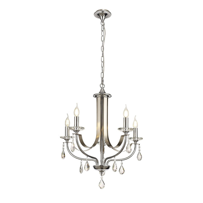 Nelson Lighting NL74269 Kort Pendant 5 Light Polished Chrome & Satin Nickel/Clear Crystal