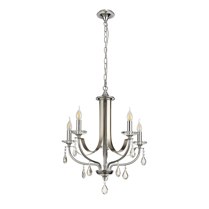 Nelson Lighting NL74269 Kort Pendant 5 Light Polished Chrome & Satin Nickel/Clear Crystal