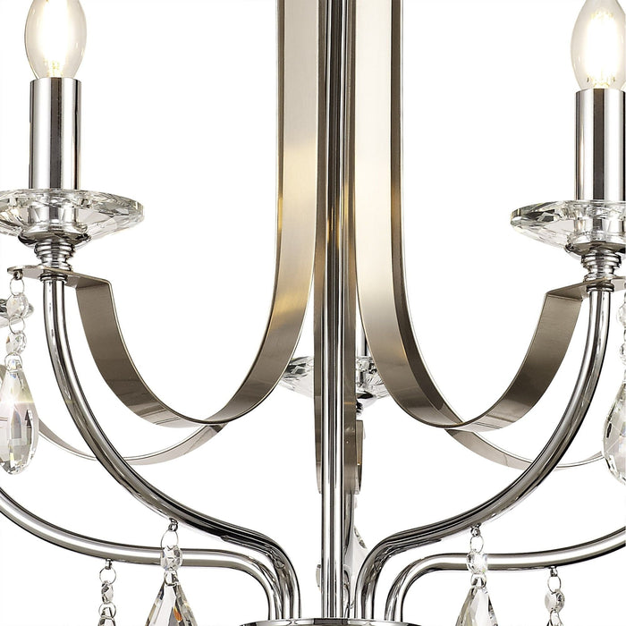 Nelson Lighting NL74269 Kort Pendant 5 Light Polished Chrome & Satin Nickel/Clear Crystal