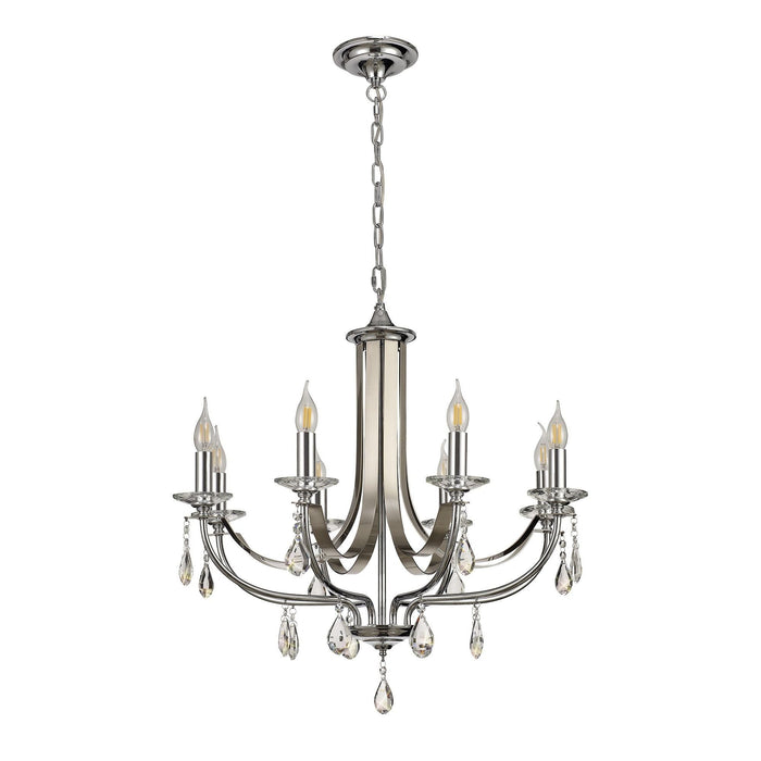 Nelson Lighting NL74279 Kort Pendant 8 Light Polished Chrome/Satin Nickel/Clear Crystal