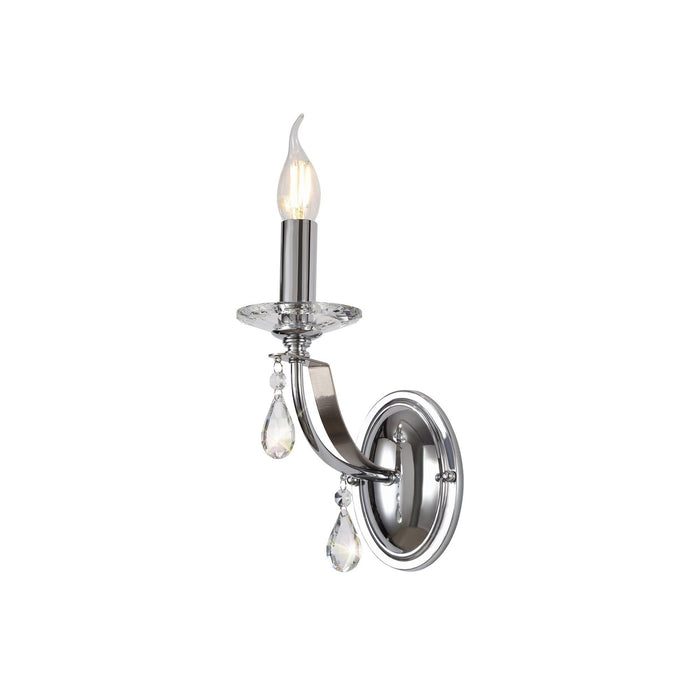 Nelson Lighting NL74239 Kort Wall Lamp 1 Light Polished Chrome/Satin Nickel/Clear Crystal