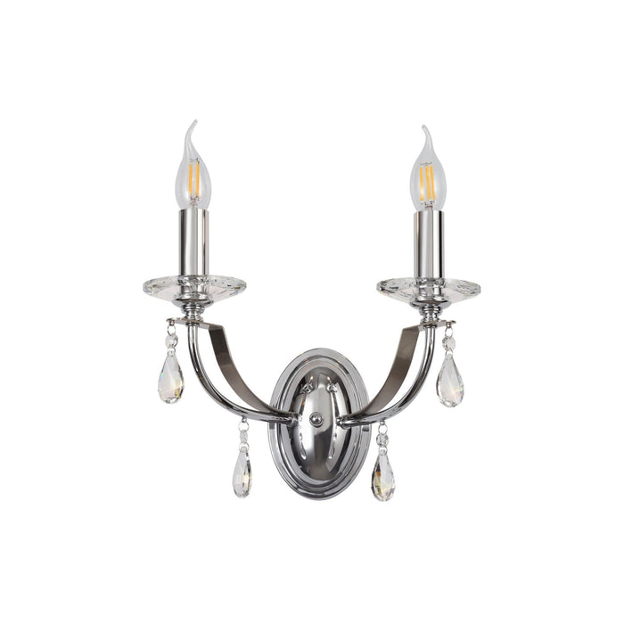 Nelson Lighting NL74249 Kort Wall Lamp 2 Light Polished Chrome/Satin Nickel/Clear Crystal