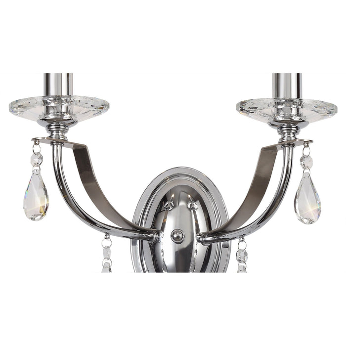 Nelson Lighting NL74249 Kort Wall Lamp 2 Light Polished Chrome/Satin Nickel/Clear Crystal