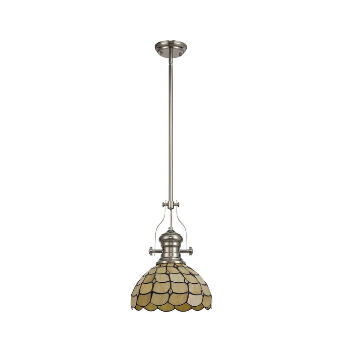 Nelson Lighting NLK04699 Louis/Chrisy 1 Light Telescopic Pendant With 30cm Tiffany Shade Polished Nickel/Beige/Clear Crystal