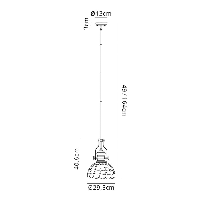 Nelson Lighting NLK04699 Louis/Chrisy 1 Light Telescopic Pendant With 30cm Tiffany Shade Polished Nickel/Beige/Clear Crystal