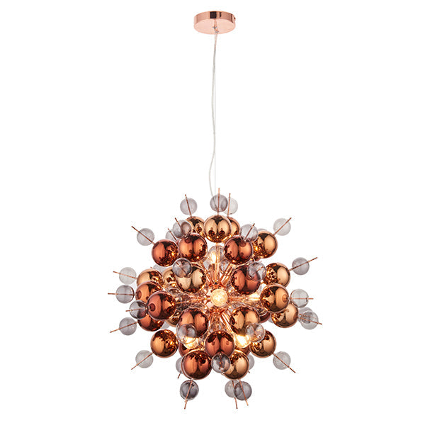 Nelson Lighting NL841584 9 Light Pendant Copper Plate With Copper Mirror & Tinted Glass