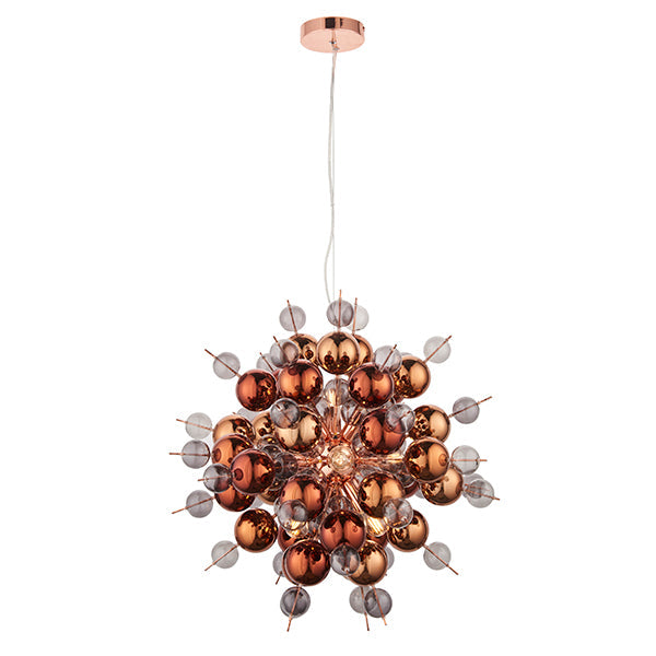 Nelson Lighting NL841584 9 Light Pendant Copper Plate With Copper Mirror & Tinted Glass