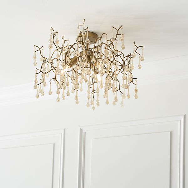 Nelson Lighting NL841696 3 Light Semi Flush Ceiling Light Aged Gold Paint & Champagne Lustre Glass