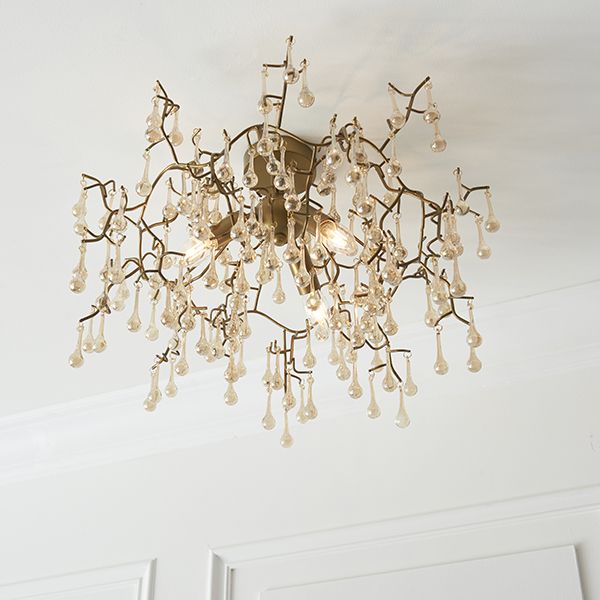 Nelson Lighting NL841696 3 Light Semi Flush Ceiling Light Aged Gold Paint & Champagne Lustre Glass