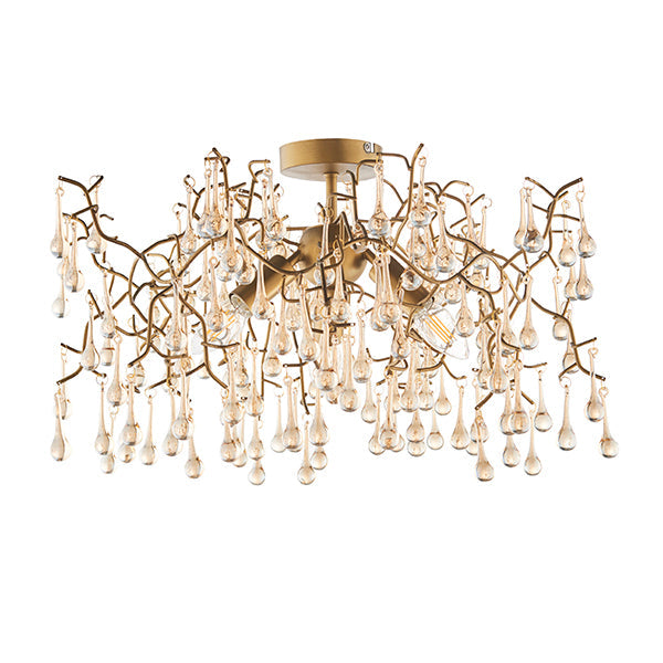 Nelson Lighting NL841696 3 Light Semi Flush Ceiling Light Aged Gold Paint & Champagne Lustre Glass