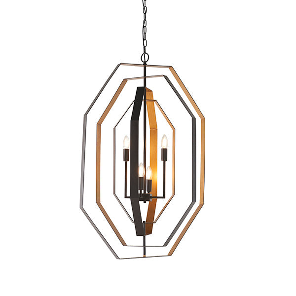 Nelson Lighting NL841995 4 Light Pendant Aged Bronze Effect & Antique Gold Paint